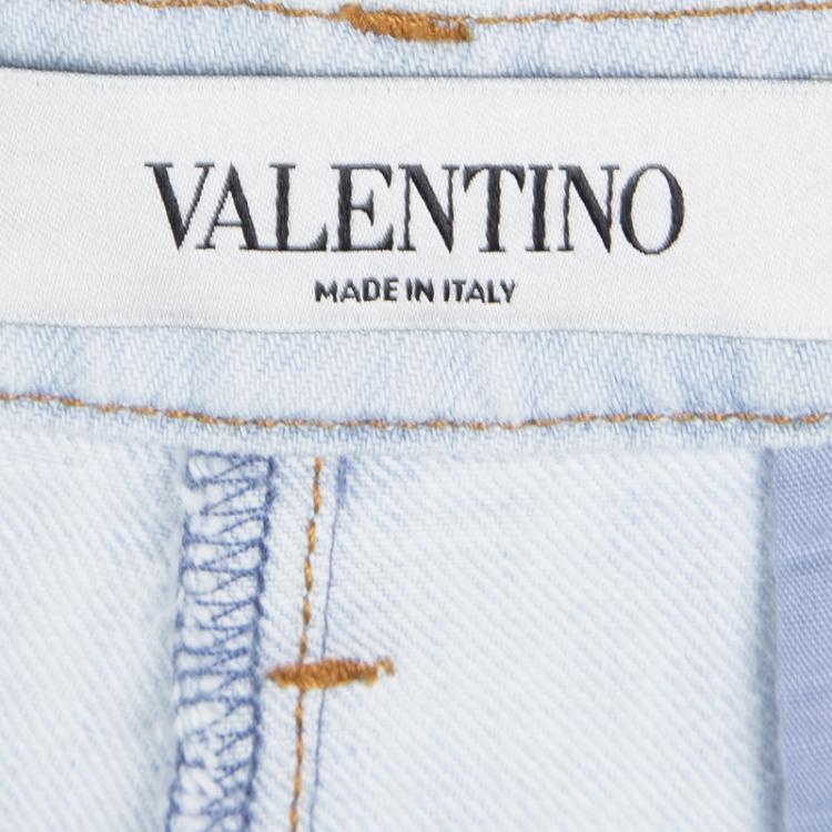 Pre Owned Valentino Blue Light Wash High Waist Denim Shorts S