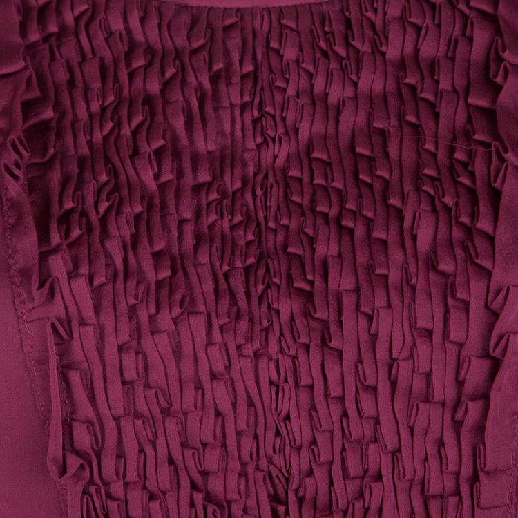 Pre Owned Valentino Burgundy Silk Satin Textured Yoke Detail Sleeveless Top M