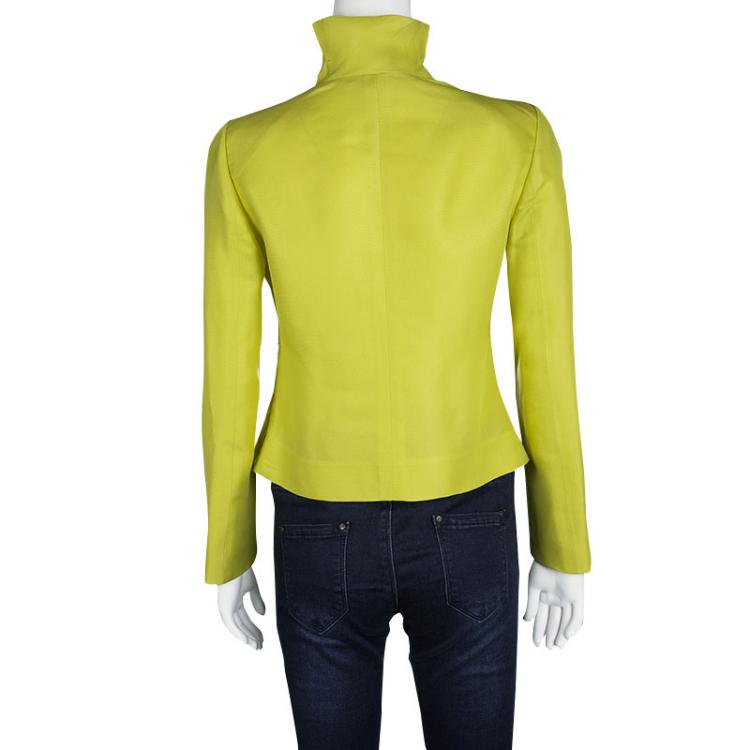 Pre Owned Valentino Yellow Silk Pleated Ruffle Front Jacket M