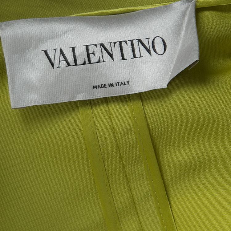 Pre Owned Valentino Yellow Silk Pleated Ruffle Front Jacket M