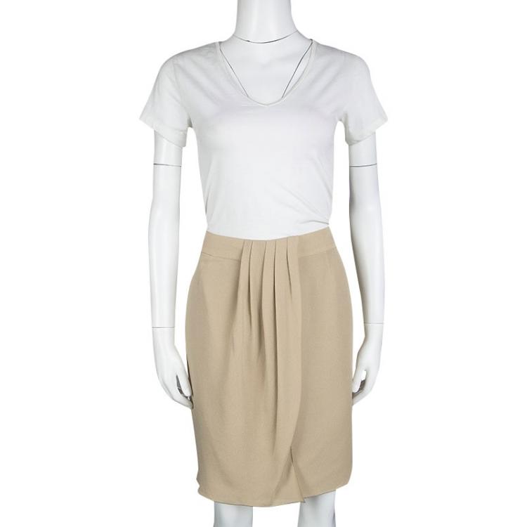 Pre Owned Valentino Beige Silk Draped Skirt M