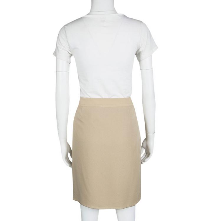 Pre Owned Valentino Beige Silk Draped Skirt M