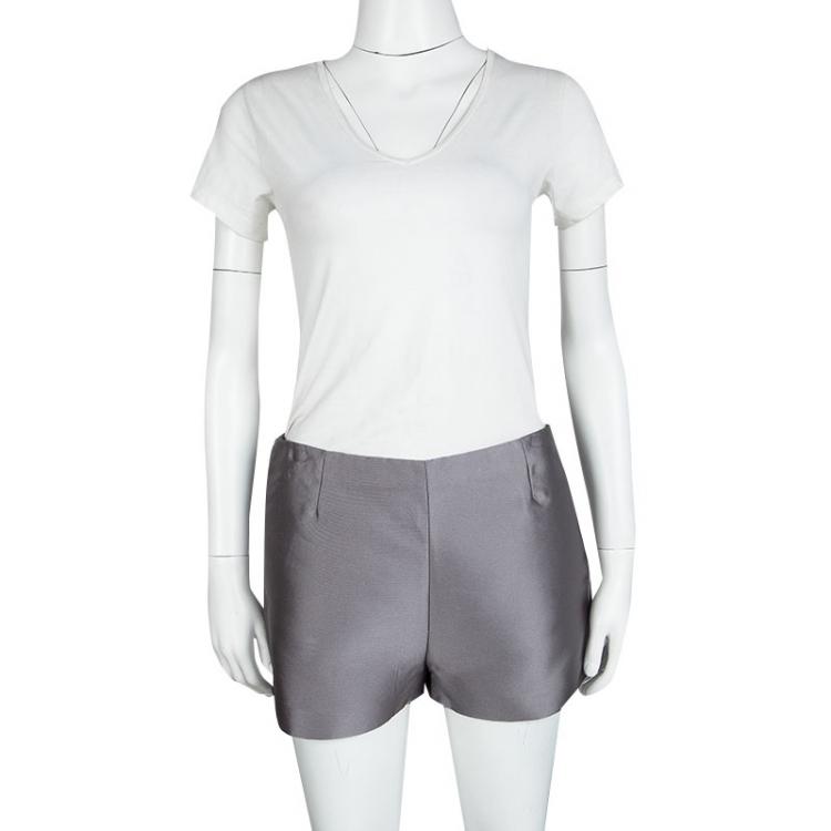 Pre Owned Valentino Grey Silk Blend High Waist Shorts S