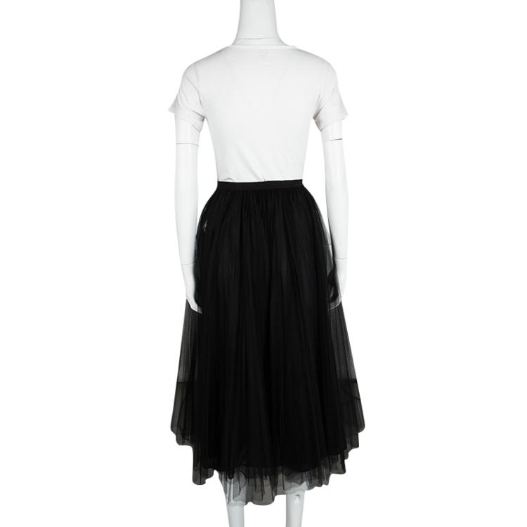 Pre Owned Valentino Black Pleated Tulle Midi Skirt M