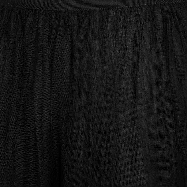 Pre Owned Valentino Black Pleated Tulle Midi Skirt M