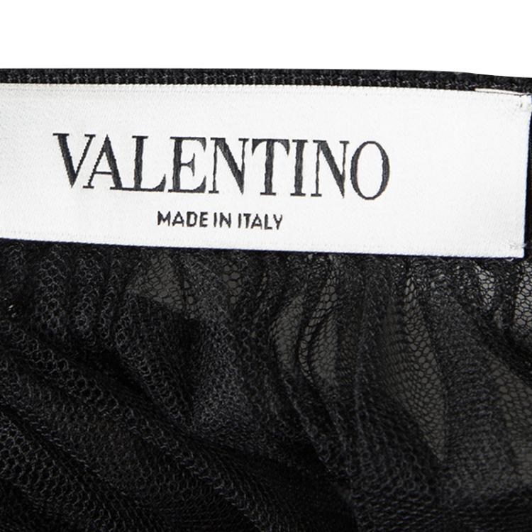 Pre Owned Valentino Black Pleated Tulle Midi Skirt M