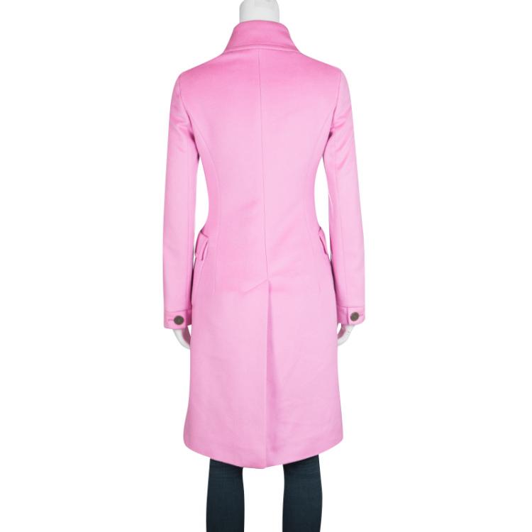 Pre Owned Valentino Pink Cashmere Floral Print Lined Long Coat S