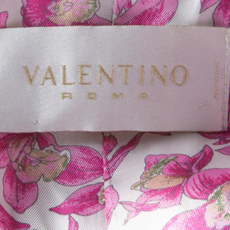 Pre Owned Valentino Pink Cashmere Floral Print Lined Long Coat S