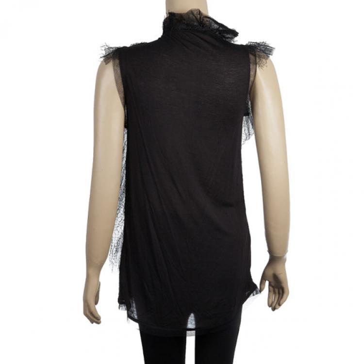 Pre Owned Valentino Black Floral Embellished Top S