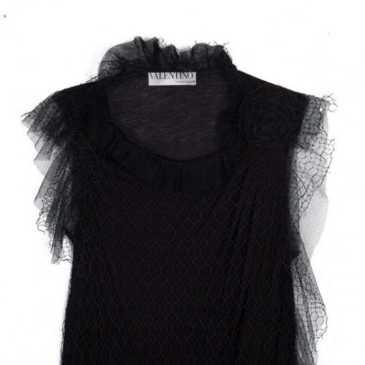Pre Owned Valentino Black Floral Embellished Top S