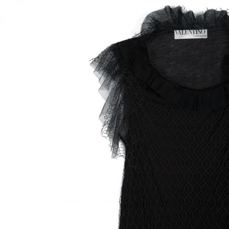 Pre Owned Valentino Black Floral Embellished Top S