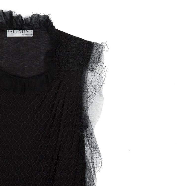 Pre Owned Valentino Black Floral Embellished Top S