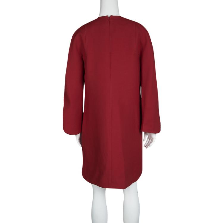 Pre Owned Valentino Red Wool and Silk Long Sleeve Shift Dress M