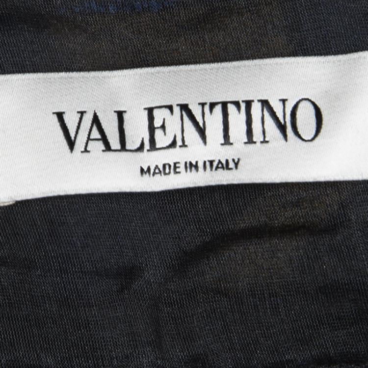 Pre Owned Valentino Black Pleated Organza Contrast Chenille Embroidered Maxi Skirt  M