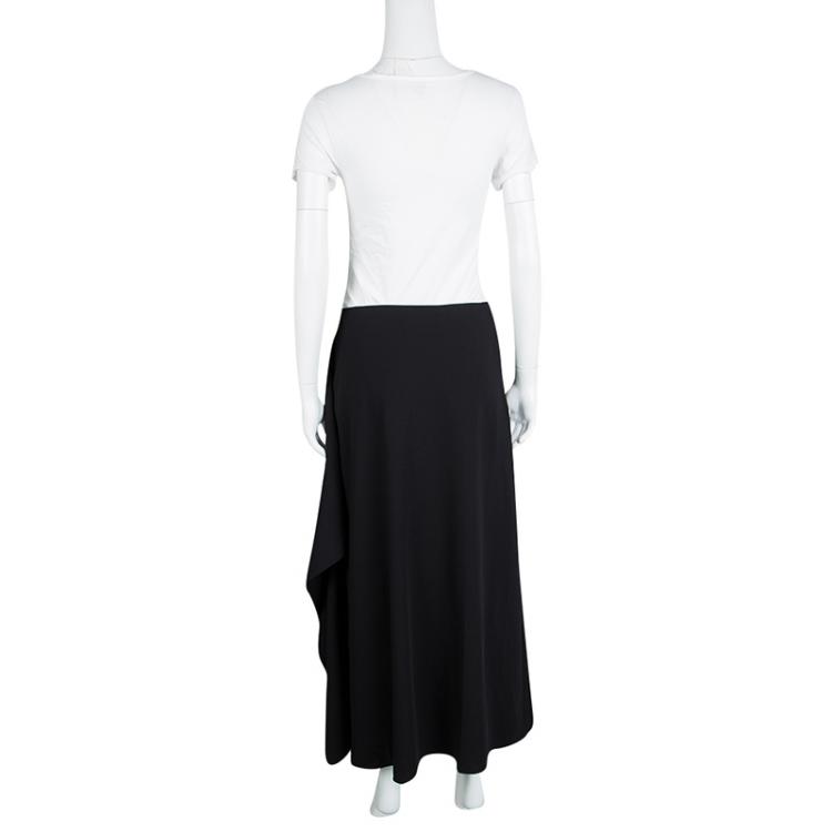 Pre Owned Valentino Black Wool Floral Applique Detail Asymmetric Midi Skirt M