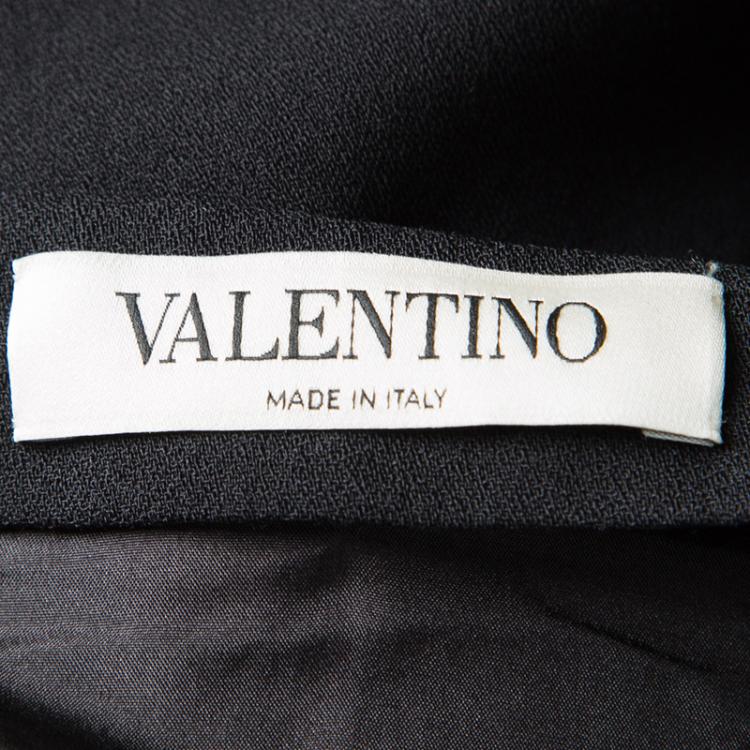 Pre Owned Valentino Black Wool Floral Applique Detail Asymmetric Midi Skirt M