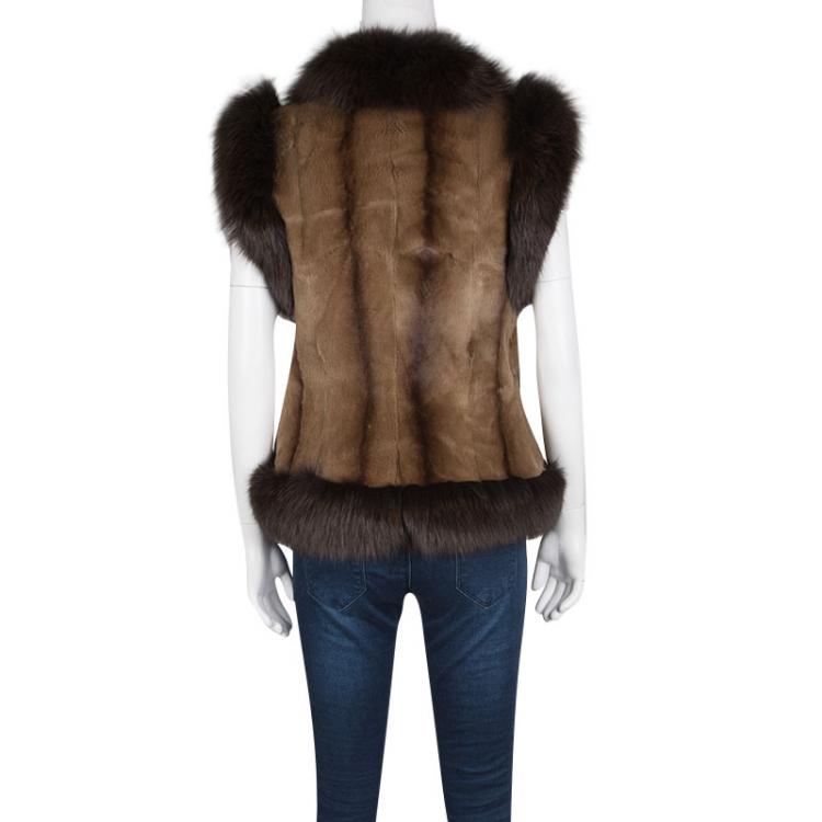 Pre Owned Valentino Brown Mustela Vison Front Open Vest M