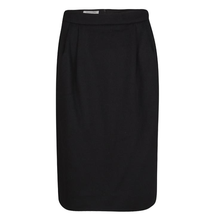 Pre Owned Valentino Black Wool Cashmere Pencil Skirt M
