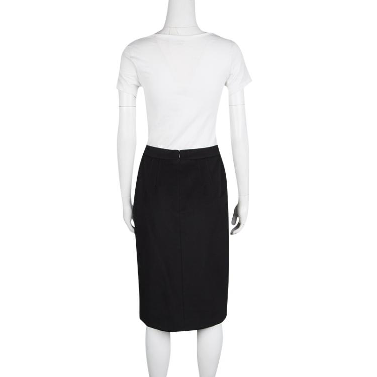 Pre Owned Valentino Black Wool Cashmere Pencil Skirt M