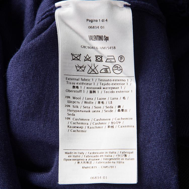 Pre Owned Valentino Navy Blue Wool Blend Lace Overlay Short Sleeve Top S