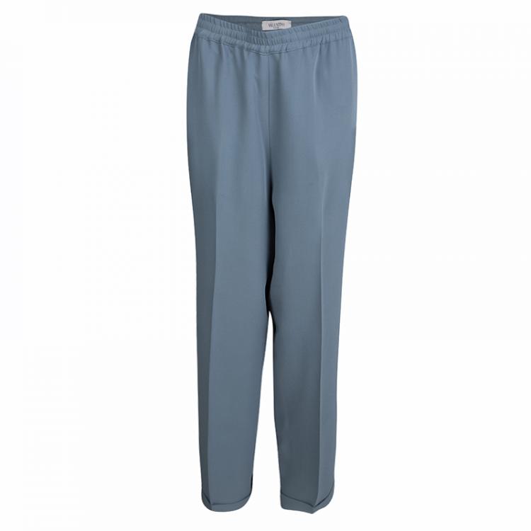 Pre Owned Valentino Grey Drawstring Waist Detail Silk Pants M
