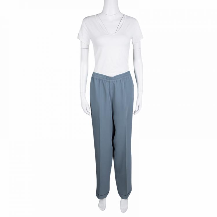 Pre Owned Valentino Grey Drawstring Waist Detail Silk Pants M