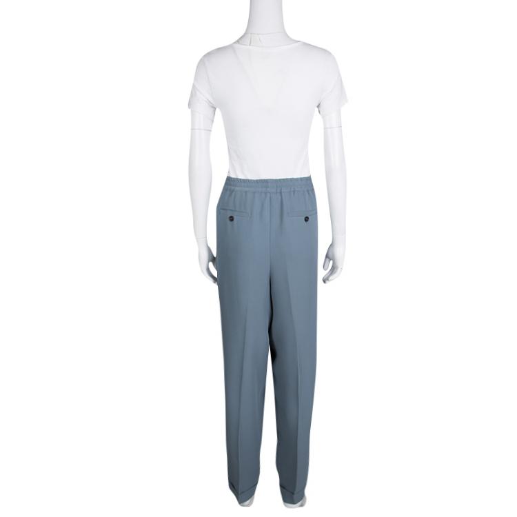 Pre Owned Valentino Grey Drawstring Waist Detail Silk Pants M