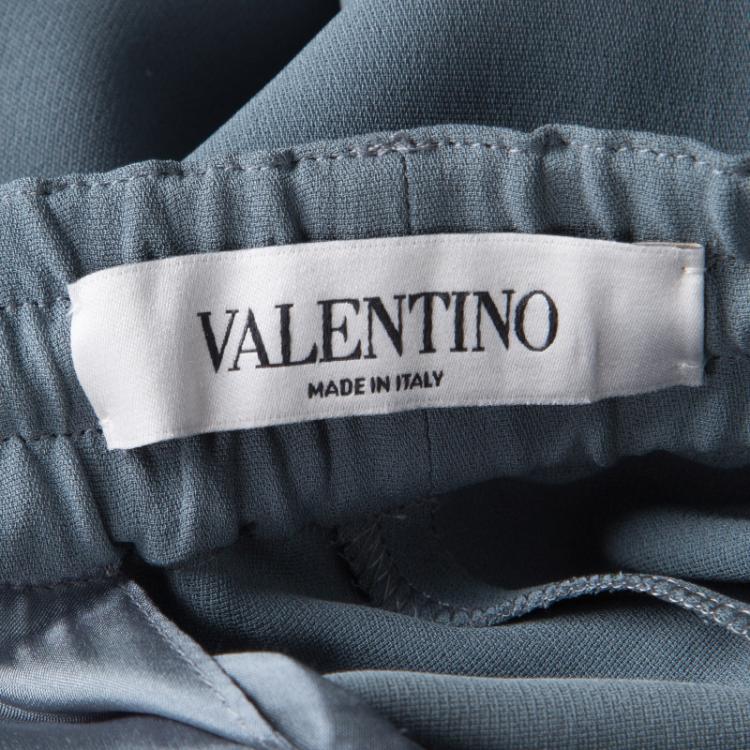 Pre Owned Valentino Grey Drawstring Waist Detail Silk Pants M