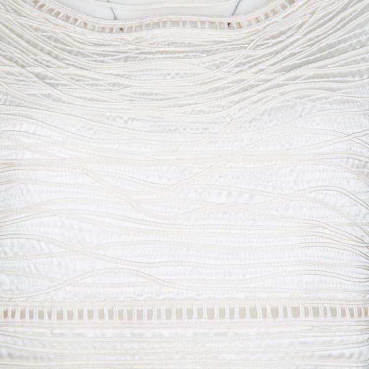 Pre Owned Valentino Boutique Vintage Cream Textured Silk Cutout Detail Sleeveless Crop Top XL