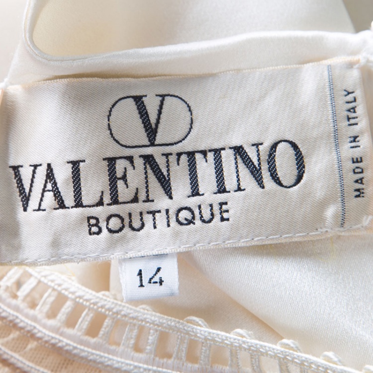 Pre Owned Valentino Boutique Vintage Cream Textured Silk Cutout Detail Sleeveless Crop Top XL