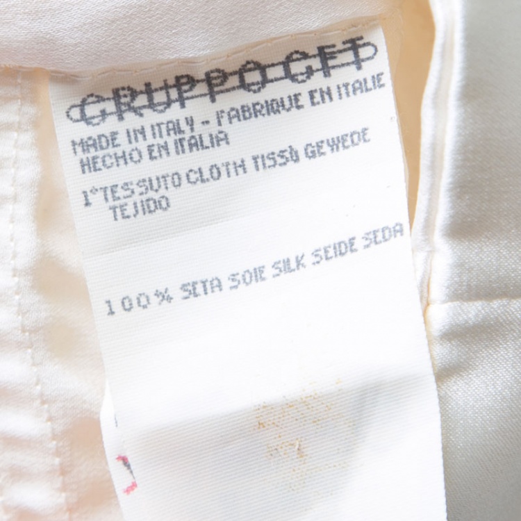 Pre Owned Valentino Boutique Vintage Cream Textured Silk Cutout Detail Sleeveless Crop Top XL