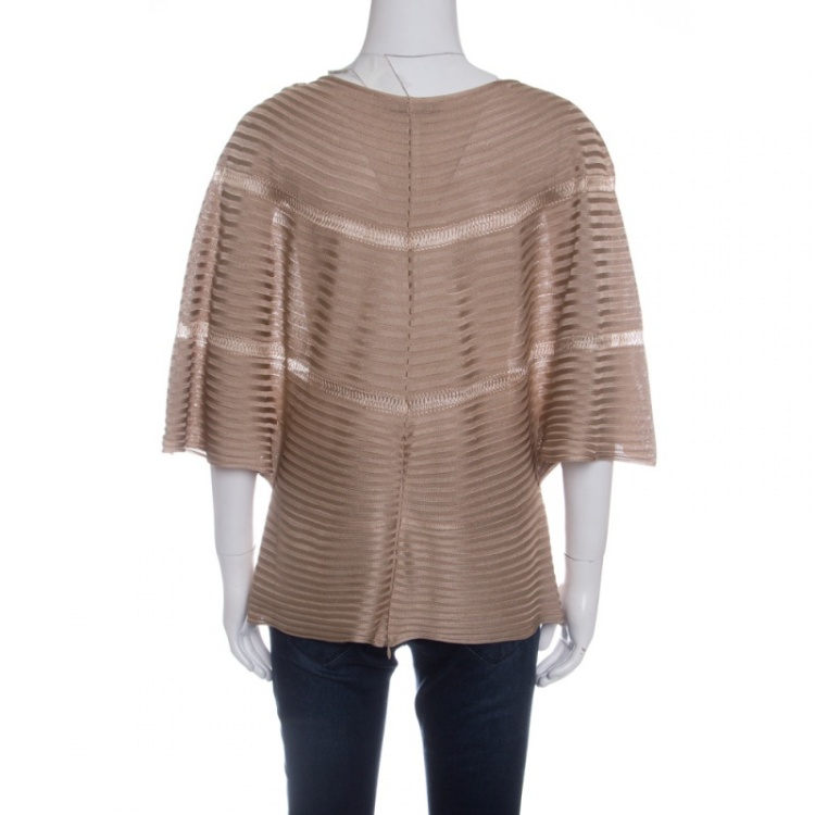 Pre Owned Valentino Beige Rib Knit Short Sleeve Kaftan Top XL