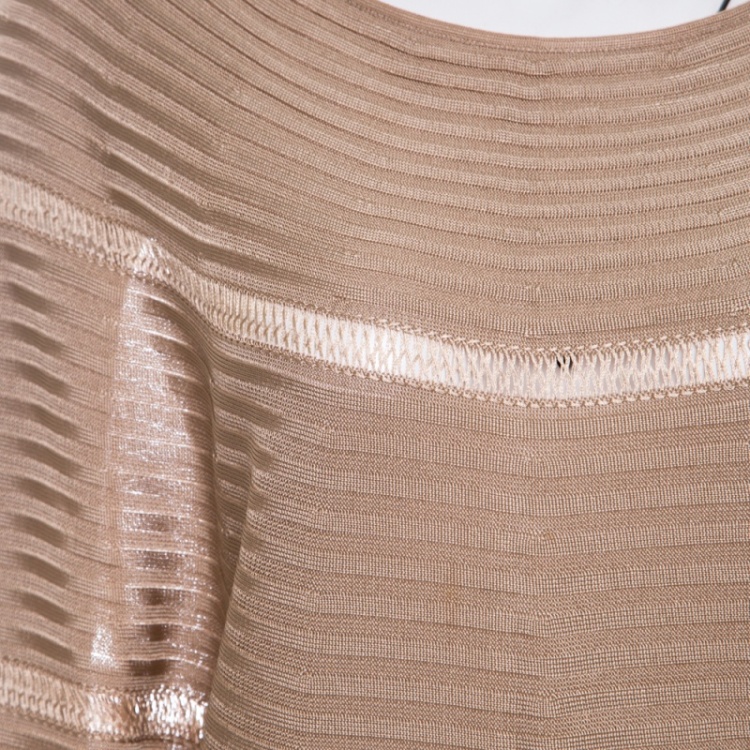 Pre Owned Valentino Beige Rib Knit Short Sleeve Kaftan Top XL