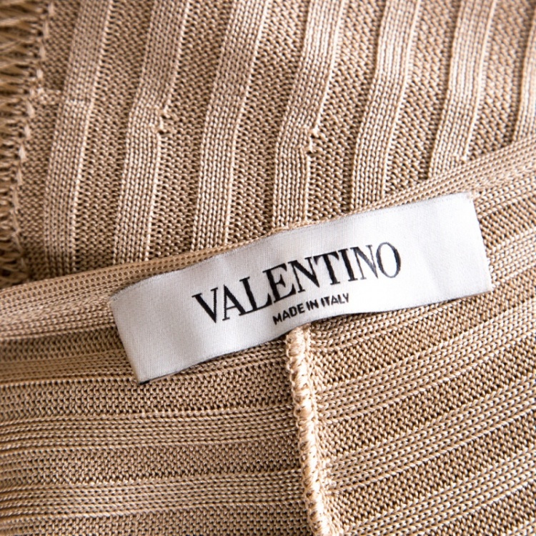 Pre Owned Valentino Beige Rib Knit Short Sleeve Kaftan Top XL