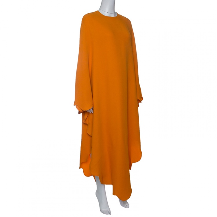 Pre Owned Valentino Mustard Yellow Scalloped Edge Kaftan Style Silk Tunic M