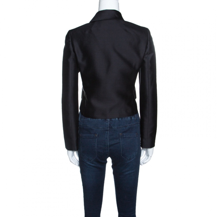 Pre Owned Valentino Black Silk Wool Neck Tie Detail Cropped Jacket S