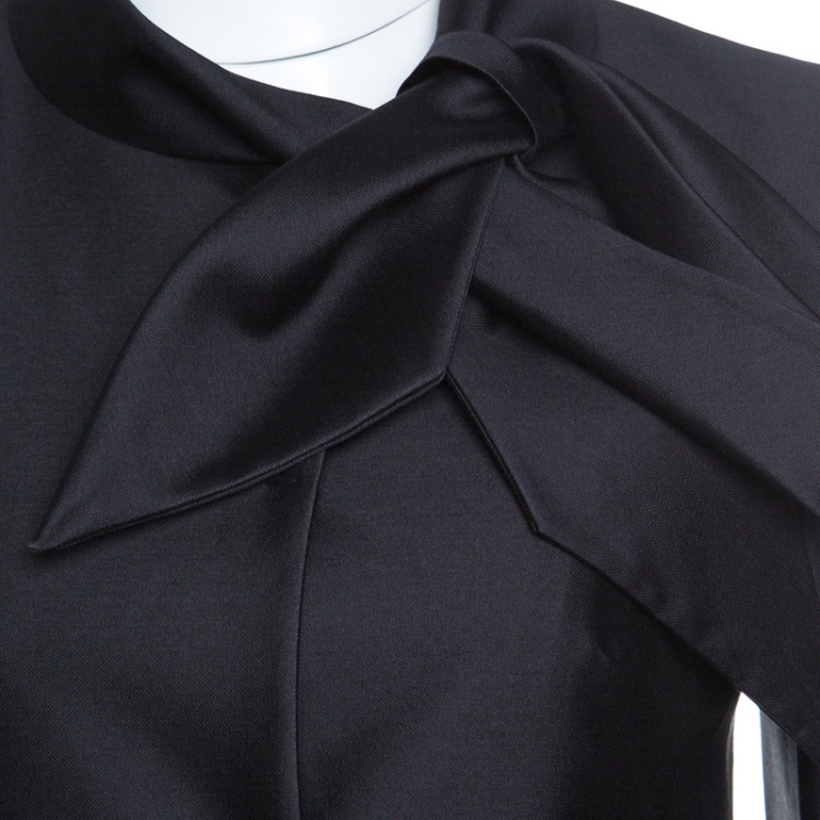 Pre Owned Valentino Black Silk Wool Neck Tie Detail Cropped Jacket S