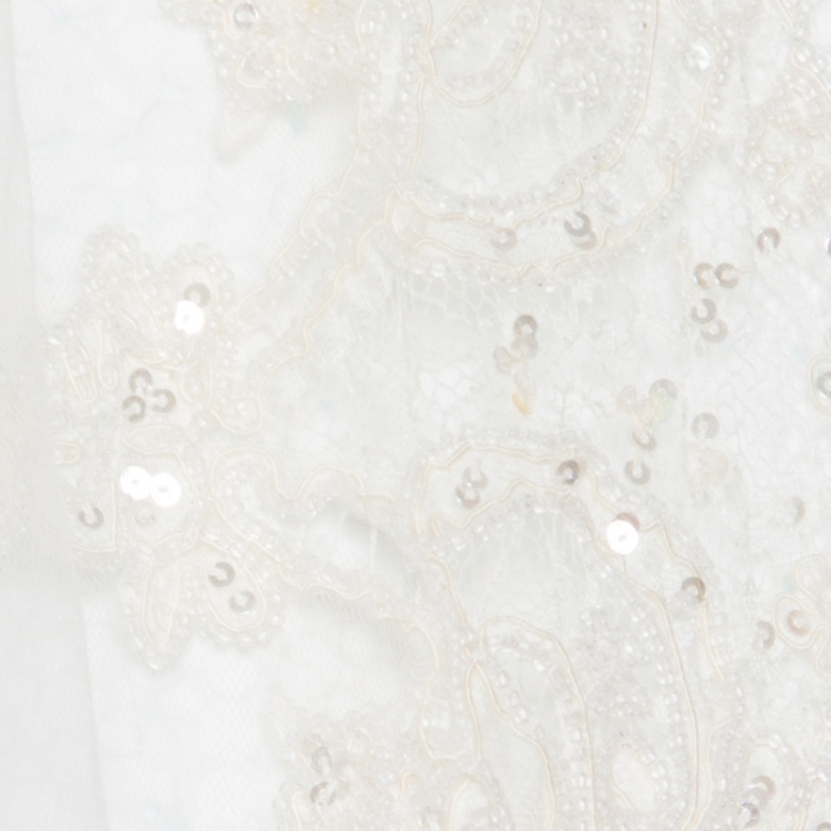 Pre Owned Valentino Sposa Cream Floral Beaded Lace Hesperides Sheath Wedding Gown M