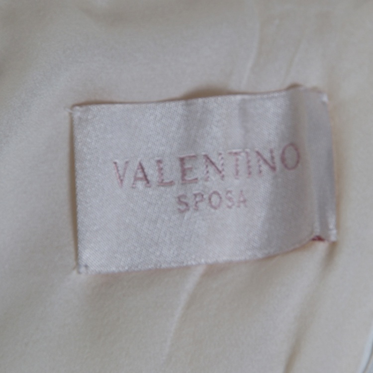 Pre Owned Valentino Sposa Cream Floral Beaded Lace Hesperides Sheath Wedding Gown M