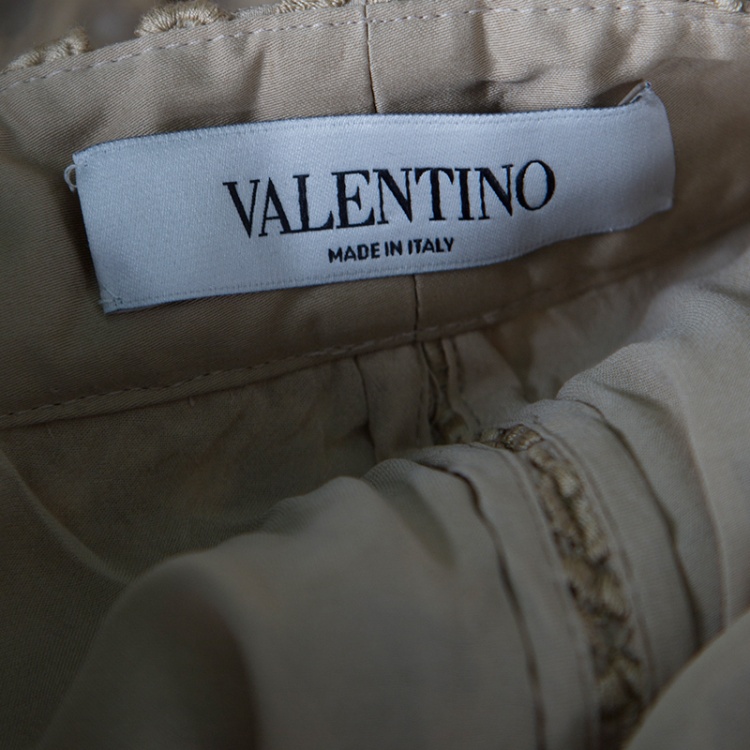 Pre Owned Valentino Gold Embroidered Floral Lace Pants S 