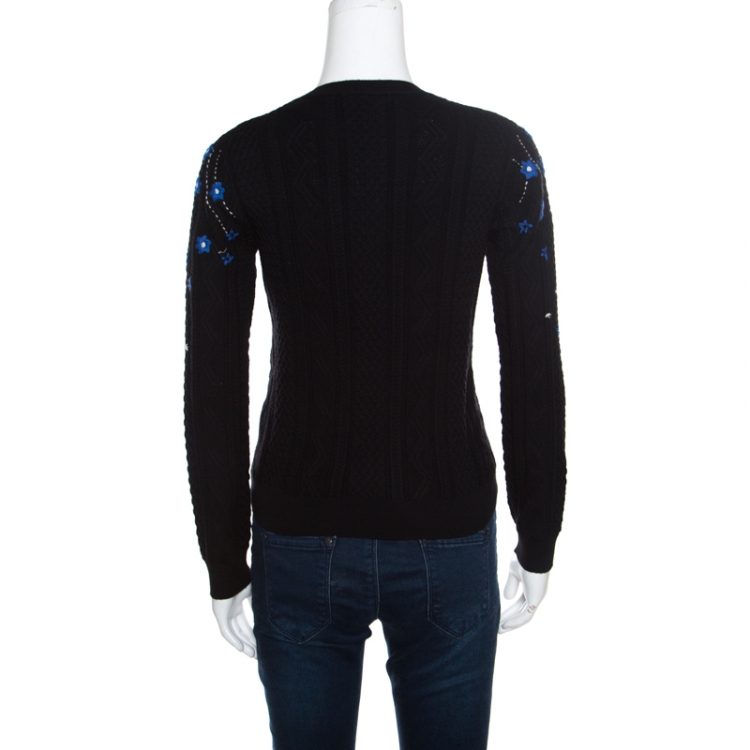 مملوكة مسبقًا Valentino Black Wool Jacquard Floral Embroidered Sweater S