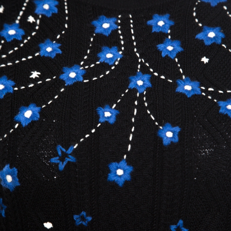 مملوكة مسبقًا Valentino Black Wool Jacquard Floral Embroidered Sweater S