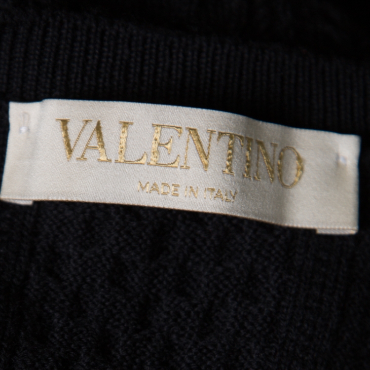 مملوكة مسبقًا Valentino Black Wool Jacquard Floral Embroidered Sweater S