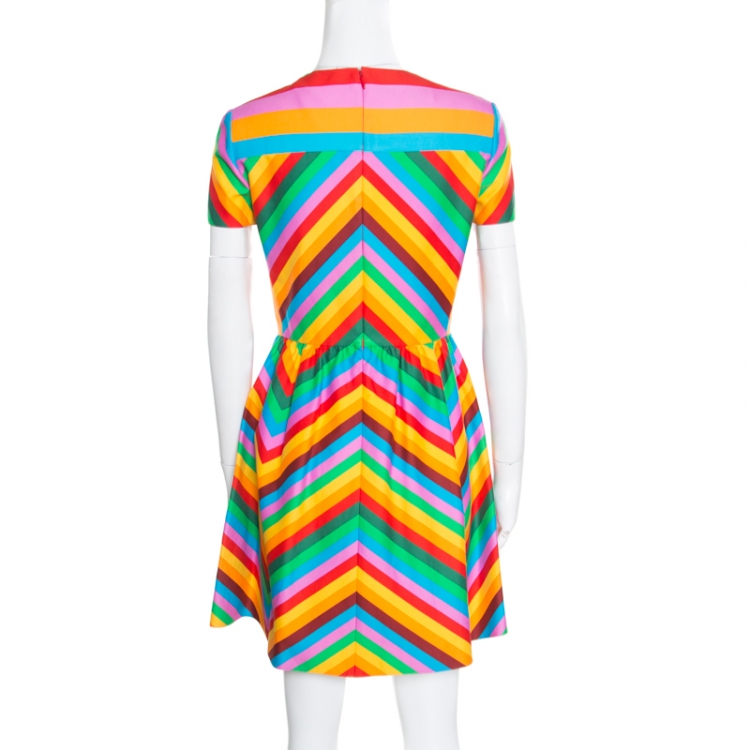 Pre Owned Valentino Multicolor Rainbow Chevron Striped Bambolina Dress S