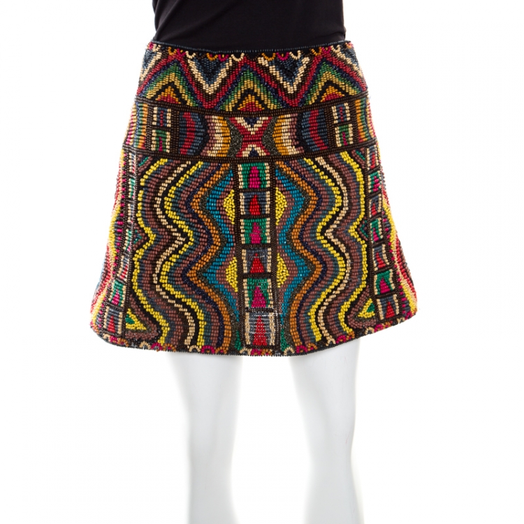 Valentino Multicolor Lurex Embroidered Beaded Mini Skirt S
