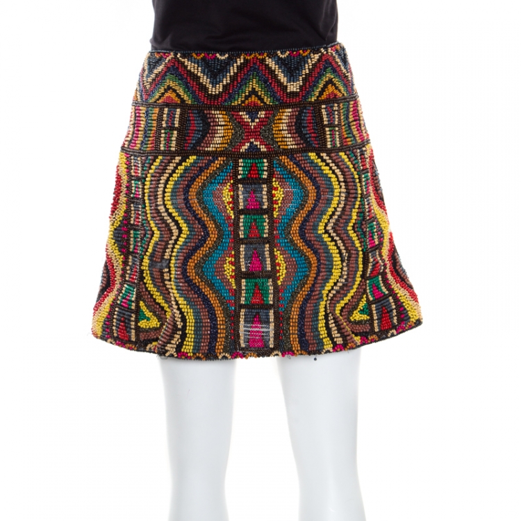 Pre Owned Valentino Multicolor Lurex Embroidered Beaded Mini Skirt S