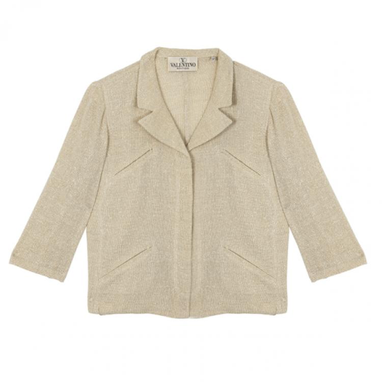 Pre Owned Valentino Linen Cream Skirt Suit L