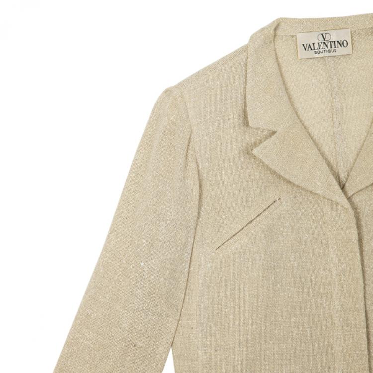 Pre Owned Valentino Linen Cream Skirt Suit L