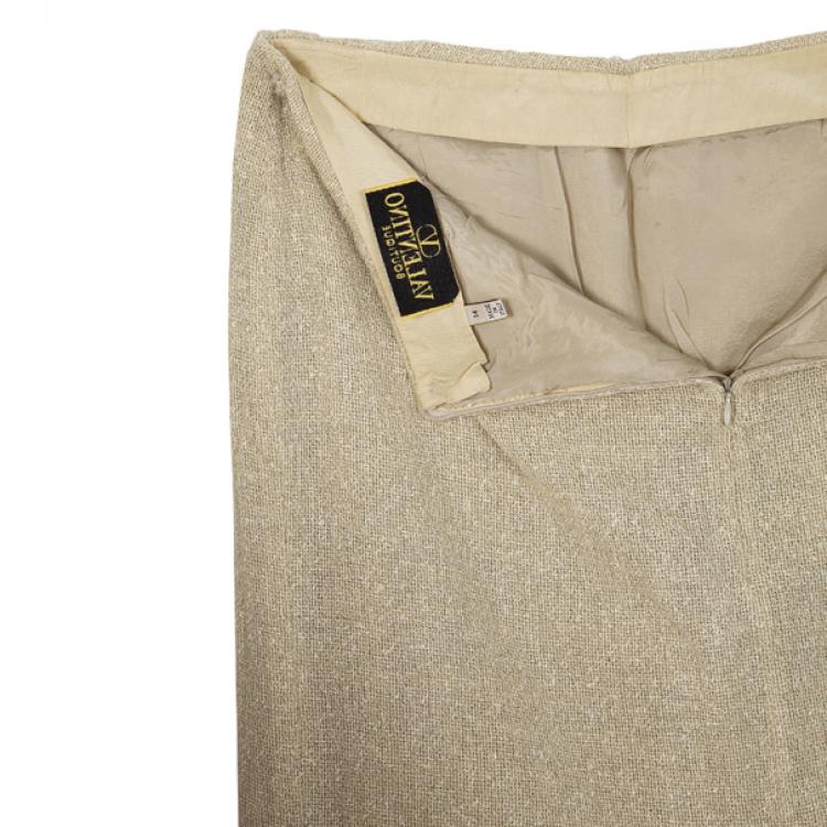 Pre Owned Valentino Linen Cream Skirt Suit L