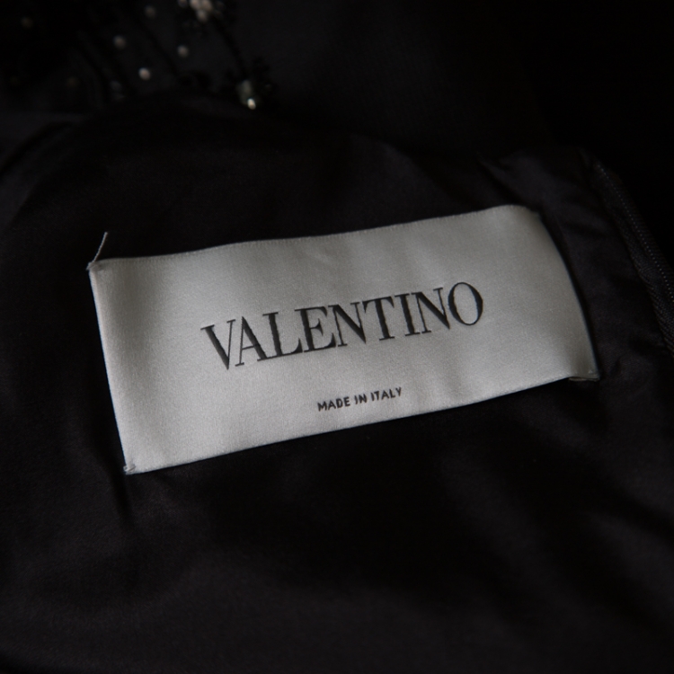 Pre Owned Valentino Black Silk Embellished Sleeveless Gown L